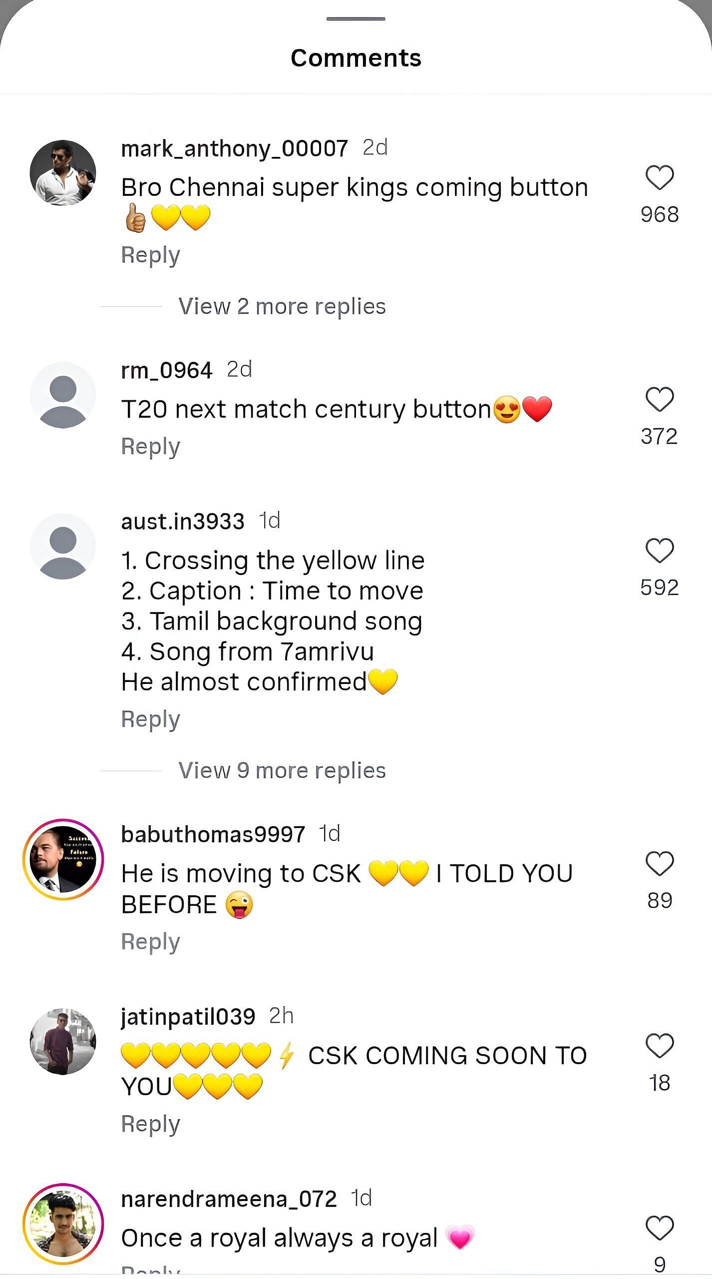 Screenshot of comments on Sanju Samson's Instagram post - Source: Sanju Samson/IG